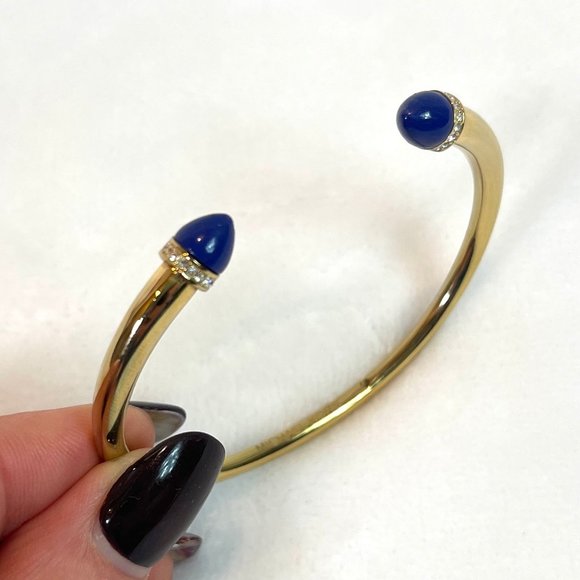 NIB Michael Kors Gold Tone/ Blue Arrow Open Cuff Lapis Stones Bracelet - Picture 8 of 13